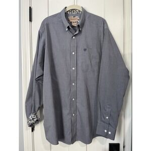 Ariat Wrinkle Free Men's L Gray/Floral Flip Cuff Button Shirt LS Pinpoint Oxford